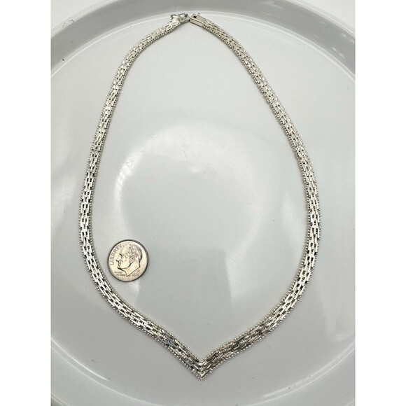 925 Italy Sterling Silver Chevron V Shape Necklace 16.5” - Picture 2 of 8